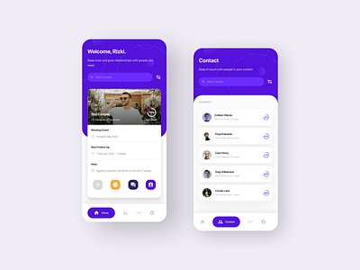 Mobile App — Professional Contact app design contact event event app home screen linkedin meetup mobile ui networking professional purple trend ui uiux user interface