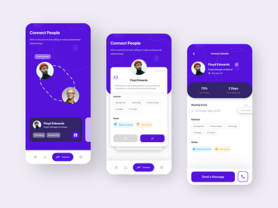 Mobile App — Connect People app design connection contact event app linkedin mobile app design networking people professional design purple relationship trend ui uiux