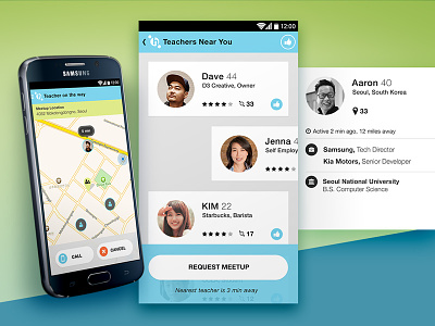 HelloCafe Map and Teachers android uber ui