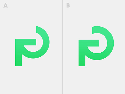 P Identity - A/B Comparison arrow identity lines logo p