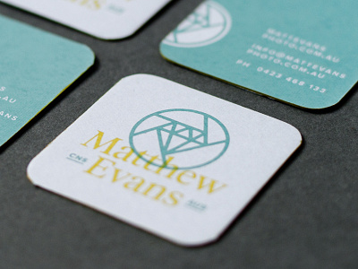 Matthew Evans - Business Cards branding business cards chipboard edge painting logo photography screen print