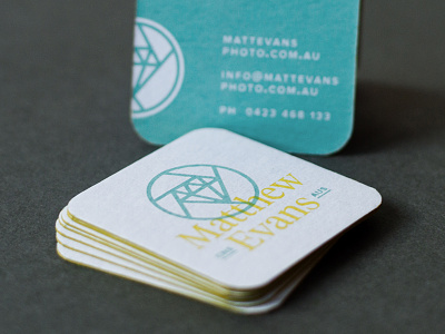 Matthew Evans - Business Cards 2 branding business cards chipboard edge painting logo photography screen print
