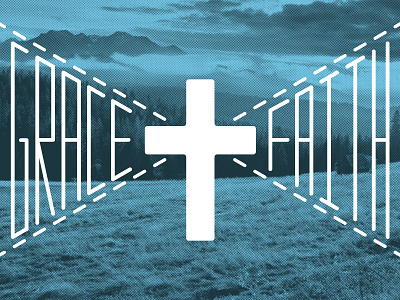 Grace >< Faith cross dash halftone typography