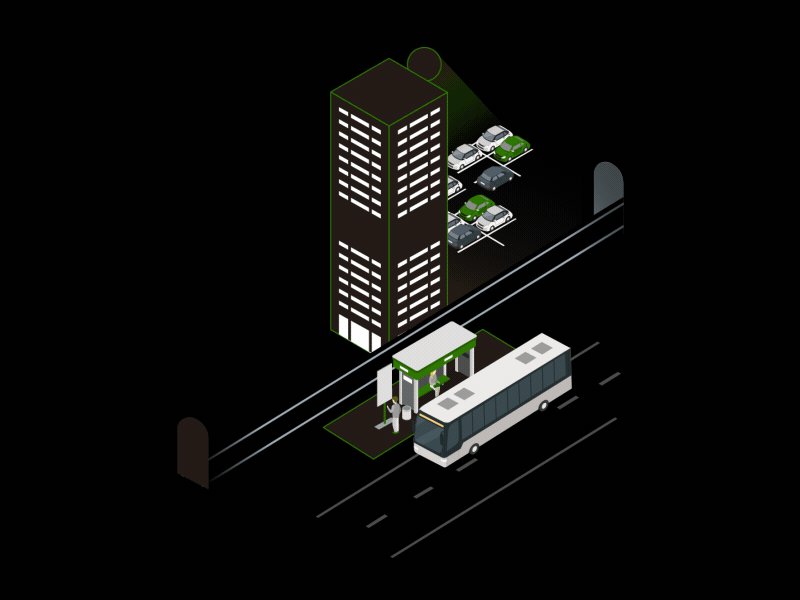 Futuristic City bus stop car city gif illustration motion train transportation