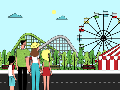 Day at the Amusement Park adobe amusement park family ferris wheel illustration illustrator rollercoaster