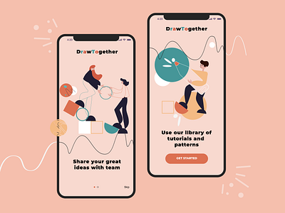 Onboarding DrawTogether App branding design system drawing illustration illustrator logo minimal onboarding screens painting ui ux