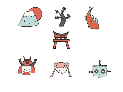 Japan Kawaii Icons challenge design flat icon illustration japan kawaii logo minimal sharpen vector