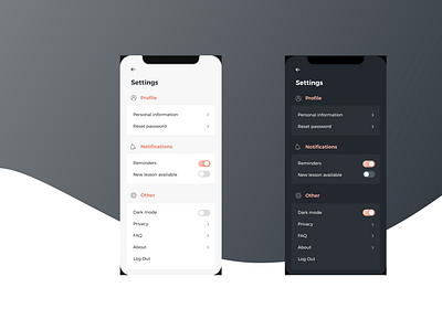 Daily UI 007 Settings 007 app settings challenge dailyui dailyui007 dailyuichallenge dark mode design product design settings ui ux