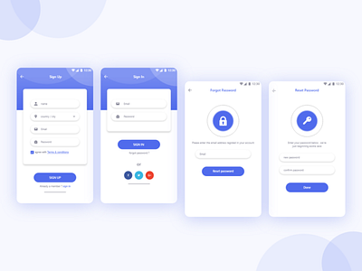 sign up _ sign in forget password reset password sign in sign up screen signup