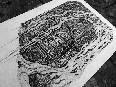 Ancient Temple Dribbble angkor drawing illustration ink mayan temple vines