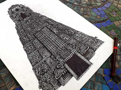 Ancient Temple3 Dribbble architecture art building drawing history illustration ink mayan pyramid temple
