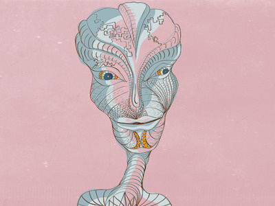 oh hello there alien blue half man illustration linework pink