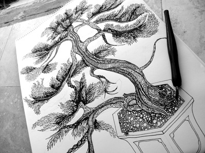 Bonsai Sea Tree bark. bonsai book character design drawing illustration ink leaves line octopus sketching squid trees worms worried