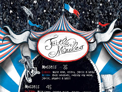 Frite En Moules Menu Dribble animals art french illustration ink menu pen poster restaurant typography