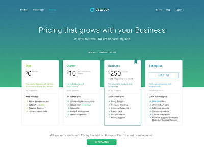 Pricing Website Design for Databox databox design page plans pricing website