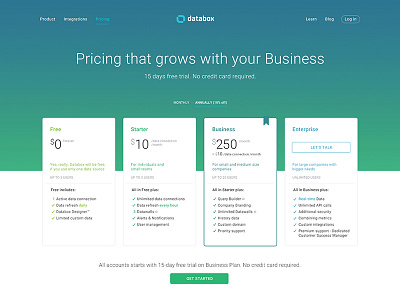 Pricing Website Design for Databox