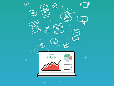Illustration with Icons for Databox Article analytics databox features graphs icons notebook picons vector icons