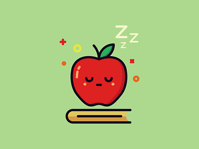 Sleeping Apple apple book cute design flat illustration vector