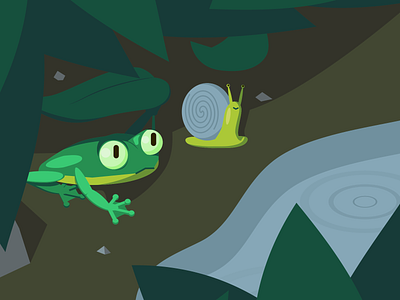 Frog in the Woods animal design flat frog illustration inkscape landscape snail vector