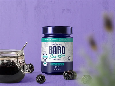 Bard Blackberry Jam packaging brand identity branding identity jar label label label design logo logo design mark packaging packaging design symbol wordmark