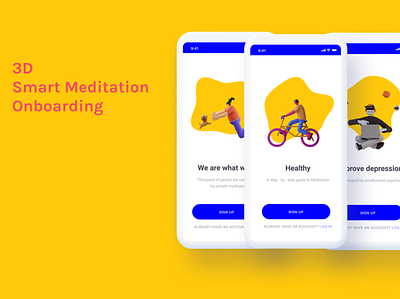 3D UI onboarding @2x @app @appdesign @daily ui application character clean illustration logo media medical meditation