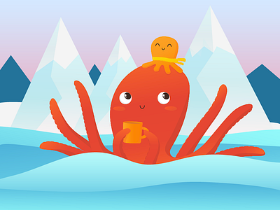 First winter cute illustration illustrator lovely octopus orange vector winter