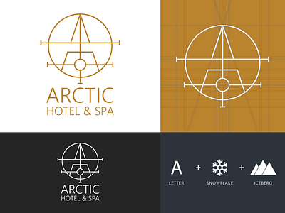 Arctic Hotel & Spa - Logo Design a arctic branding creative design gold hotel iceberg icon logo modern monogram snowflake spa