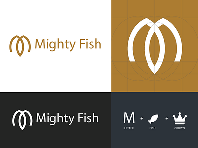 Mighty Fish - Logo Design branding creative crown design fish gold icon logo m mighty monogram