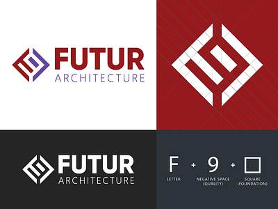 Futur Architecture - Logo Design 9 architecture branding creative design f future icon logo monogram purple red square