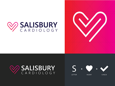 Salisbury Cardiology - Logo Design branding cardio check creative design heart icon logo monogram pink red s