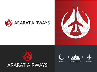 Ararat Airways - Logo Design airline aviation branding creative design icon logo monogram moon mountain red turkey