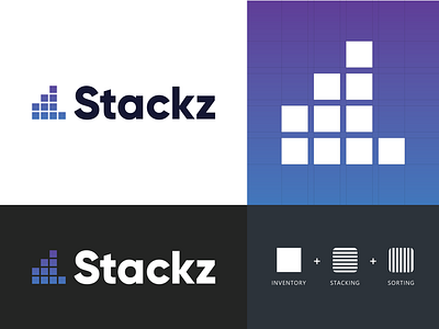 Stackz - Logo Design blue bold branding dribbble gillroy gradient lines logo logo design presentation purple sort square stack