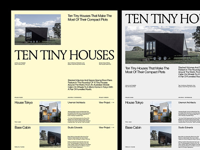 Ten Tiny Houses - Layout art direction design grid layout minimal typography ux web