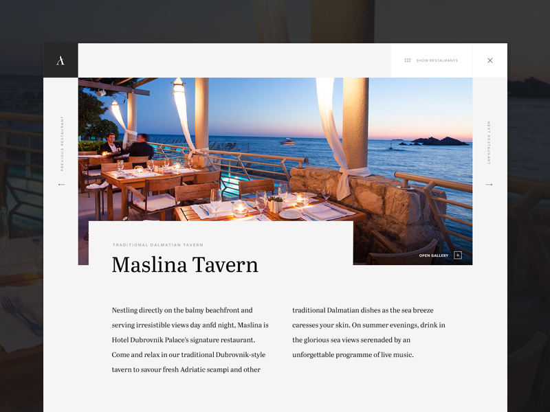 Luxury Hotels- Restaurant page minimal restaurant typography ui ux website