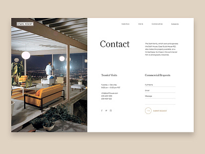 Contact page — Stahl house architecture layout minimal modern photography type typography web