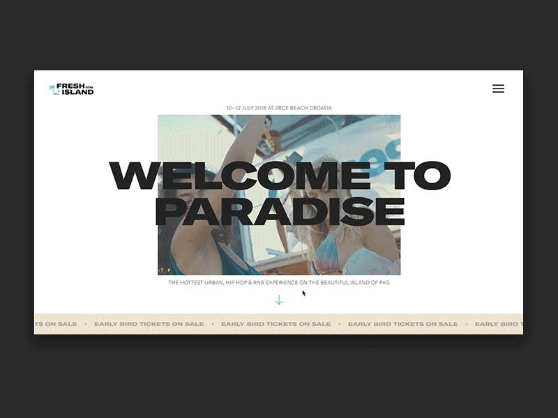 Fresh Island Festival — Navigation agency festival layout minimal music photography slider subtle typography ui ux web