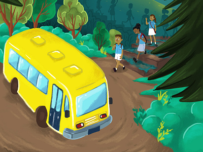 Go to School children book illustration nature illustration school bus yellow bus
