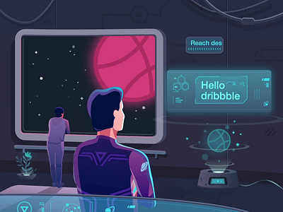 Hello Dribbble figure drawing future hello dribbble holographic hud science fiction screen space starry sky 插图 设计