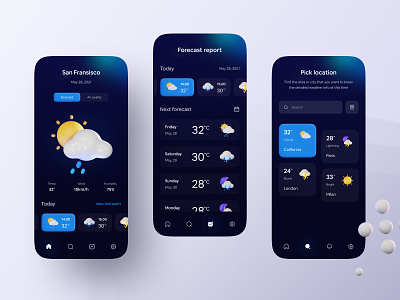 Weather App Design Exploration 3d 3d illustration air quality chance of rain clean ui forecast forecasting humidity lightning rain search search location sunny day temperature uv weather weather app weather forecast weather icon wind