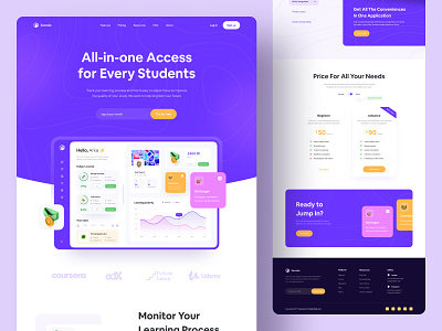 Landing page for Online Course Dashboard 👩‍🏫 clean landing page clean ui clean web course app course web dashboard dashboard app game gamification hero section home screen landing page learning app learning web marketing page minimalist online course pattern purple student app
