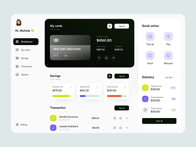 Wallet & Money Management Dashboard App bank bank app clean dashboard clean ui dashboard expense finance finance app financial app goals money money app online bank request money saving savings send money top up transaction wallet