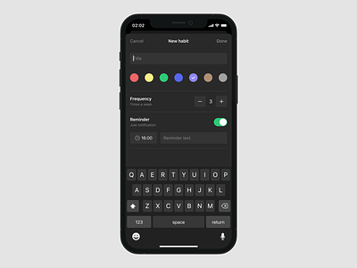 Habit tracker App app calendar colors dark design ios iphone mobile mockup modal productivity ui ux