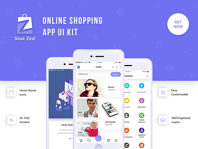 Online Shopping App UI Kit branding design flat illustration illustrator ios logo type ui ux vector