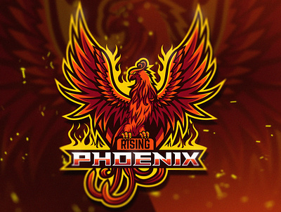 RISING PHOENIX animal bird branding esport esportlogo fire gaming gaming logo illustration illustrator logo logo design mascot logo phoenix phoenix logo vector