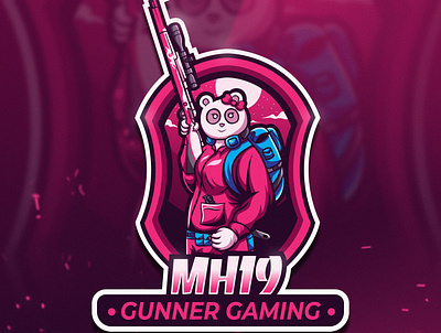 MH19 branding esport esportlogo gamer logo gaming gaming logo gun illustration illustrator kar99 kar99 logo logo design mascot logo panda pink sniper stream vector