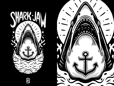 SHARK JAW animal beast black black and white design drawing graphic design illustration illustrator logo shark tshirt white