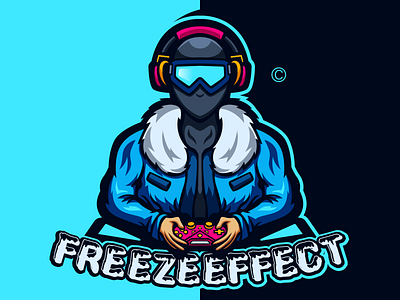 FREEZEEFFECT LOGO branding design esport esportlogo gaming gaming logo headset illustration illustrator jacket logo logo design logotype man mascot logo snow stream typography vector winter