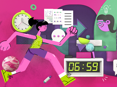 Run like a girl abstract c4d character clock design girl ideia illustration run smile time vector wakeup woman