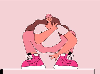 On Wednesdays AND THURSDAY we wear pink bennie character character design clean design doodle girl happy illustration illustration2d person pink rose smile sneaker squat swag vector vector art woman