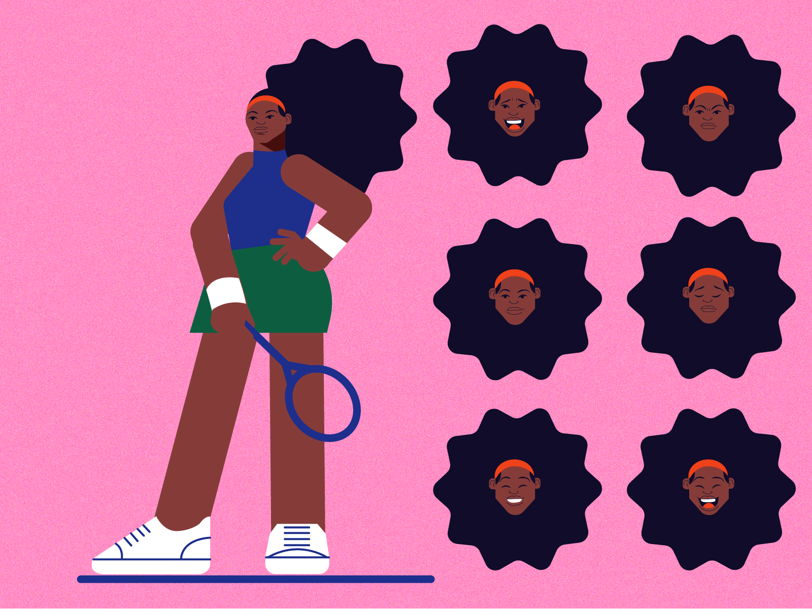 Serena athlete black character design faces girl illustration model pink sport tennis tennis player vector woman